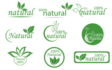 Natural Organic food, farm fresh and product stickers and badges collection
