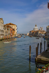 Grand Canal on a bright sunny morning. Venice, Italy. Cityscape.