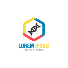 DNA logo template design with frame. minimalist DNA logo vector illustration