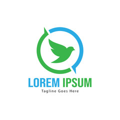 Dove logo template design with frame. minimalist dove logo vector illustration