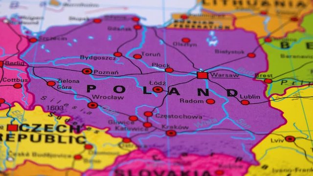 Poland on a political map - closeup