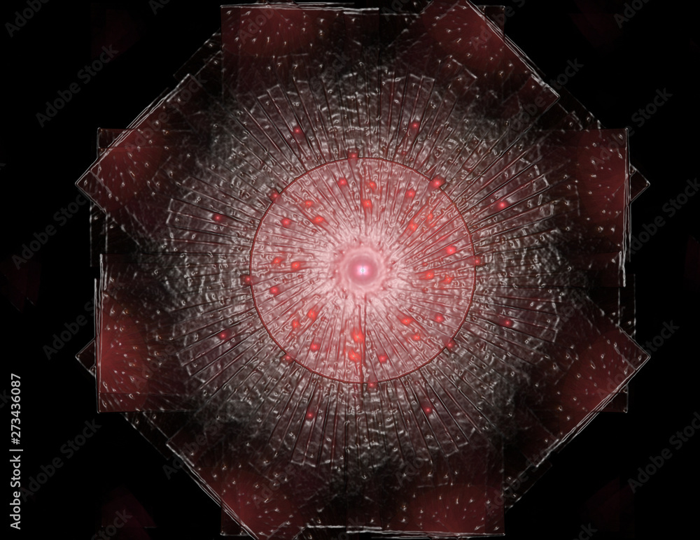 Poster an abstract computer generated modern fractal design on dark background. abstract fractal color text