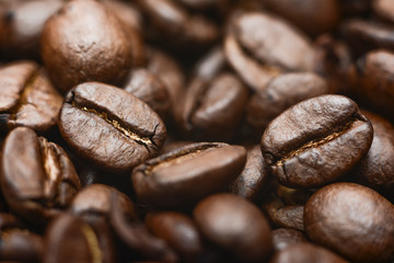 Roasted coffee beans, can be used as a background Arabica coffee beans. Coffee background.