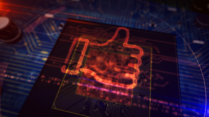 CPU on board with hand like hologram