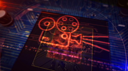 Fototapeta premium CPU on board with projector symbol hologram