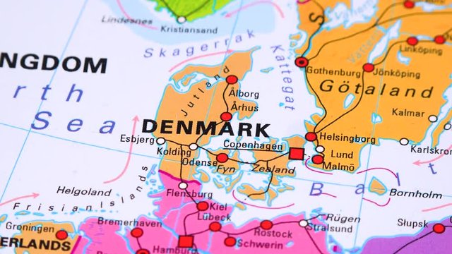 Denmark on a political map - closeup
