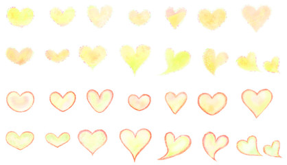 水彩絵の具で描いた黄色いハート　アイコンセット