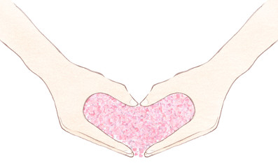 Fototapeta premium 指先で作るハートの形 あたたかみのあるピンクのハート 花びらで作るハート