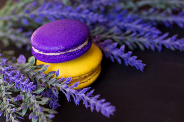 macaroons with a sprig of lavender