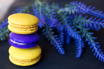 macaroons with a sprig of lavender
