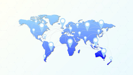 World map with pointer marks