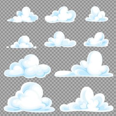 Set of different cartoon clouds on the background imitating transparency