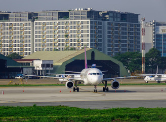 Passenger airplane at the airport