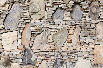 Stone wall of natural stones in different sizes.