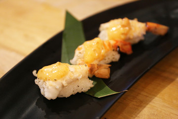 sushi, prawn rice, Japanese food.