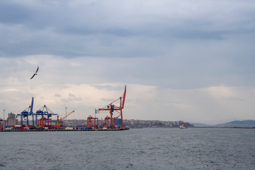 Obraz premium Istanbul Bosphorus maritime transportation harbor, Logistics