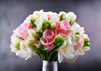 Composition with bouquet of freshly cut flowers