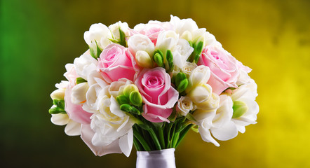 Composition with bouquet of freshly cut flowers