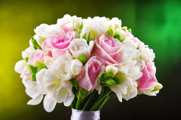 Composition with bouquet of freshly cut flowers