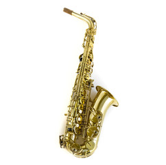 golden saxophone isolated on white background