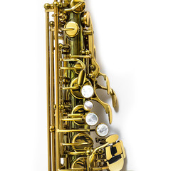 details of saxophone isolated on a white background