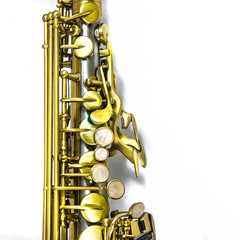 details of saxophone isolated on a white background