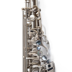 Obraz premium details of saxophone isolated on a white background