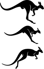 Kangaroo Jumping, Side View Silhouette Set