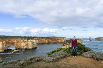Fototapeta premium Closer top down view Rocks on Mornington Peninsula, Victoria Australia at south coast Australia. near 12 Apostles, Great Ocean Road and London Bridge. 