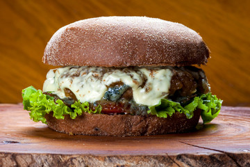 Delicious hamburguer served on Australian bread