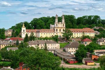 Fototapeta na wymiar Buchach, Ternopil region, Ukraine, April 13, 2019: Basilian Monastery on the hill in the city center, view from different angles.