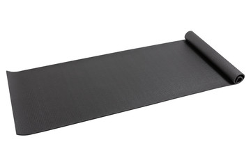 gray mat for fitness or yoga, not fully expanded, on a white background, diagonal arrangement