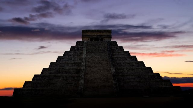 Kukulcan Temple El Castillo, at Twilight, Maya pyramid in Chichen Itza, Yucatan, Mexico