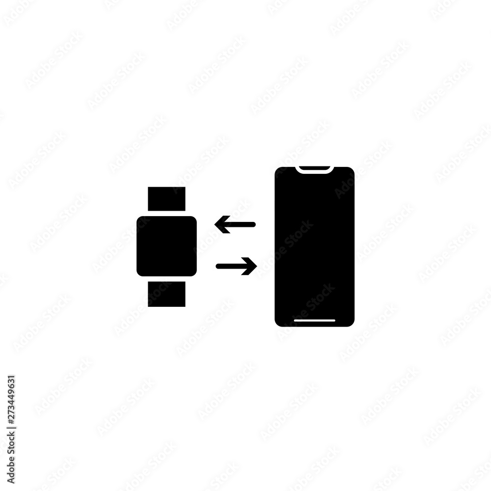 Poster smart watch sync to smartphone. flat simple icon. vector. isolate on white background.