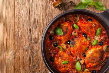 Traditionally made chicken in tomato sauce cacciatore.