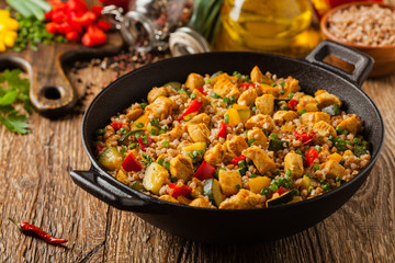 Buckwheat with chicken and vegetables.