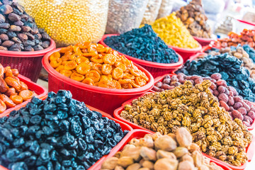 Dried food products sold at the Siab Bazaar in Samarkand