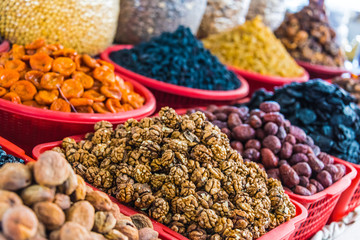 Dried food products sold at the Siab Bazaar in Samarkand