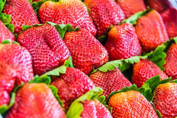 Strawberries sold on the street market stall