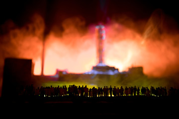 Creative artwork decoration. Chernobyl nuclear power plant at night. Layout of abandoned Chernobyl...