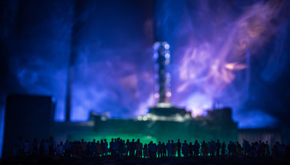 Creative artwork decoration. Chernobyl nuclear power plant at night. Layout of abandoned Chernobyl...