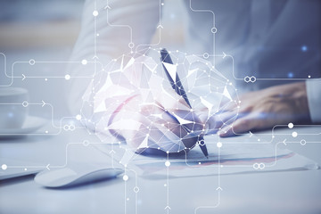 Man with multi exposure brain theme icons.