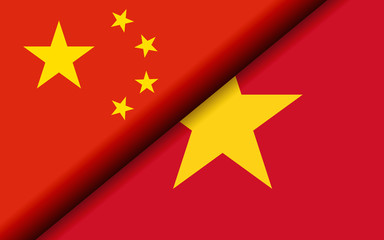 Flags of the China and Vietnam divided diagonally