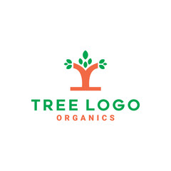 Tree Logo Design With Flat Style. Green Eco Logotype. Garden Emblem For Company. Leave Icon For Business. Creative And Modern Graphic.