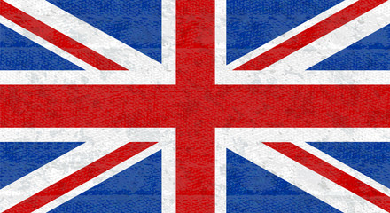 Grunge flag of Great Britain, UK. Isolated English banner with scratched texture on denim fabric. Vector icon of flag of England with noise, marble textured background, vintage. Horizontal.