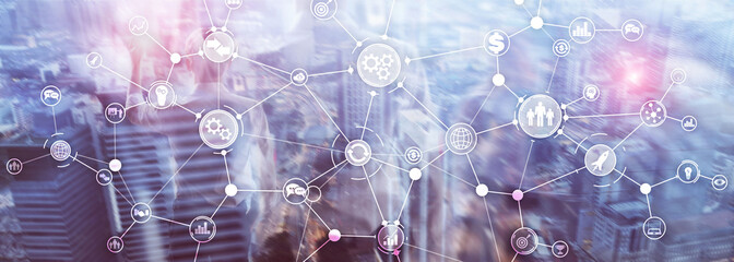 Business process structure industrial workflow diagram automation innovation concept on virtual...