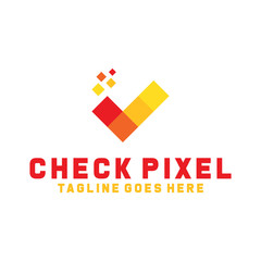 Pixel Technology Logo Design With Flat Style. Geometric Logotype. Digital And Tech Emblem For Company. Colorful Icon For Business. Creative And Modern Graphic Idea.