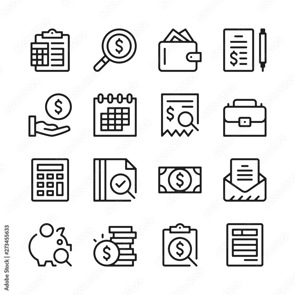 Poster accounting line icons set. modern graphic design concepts, simple outline elements collection. vecto