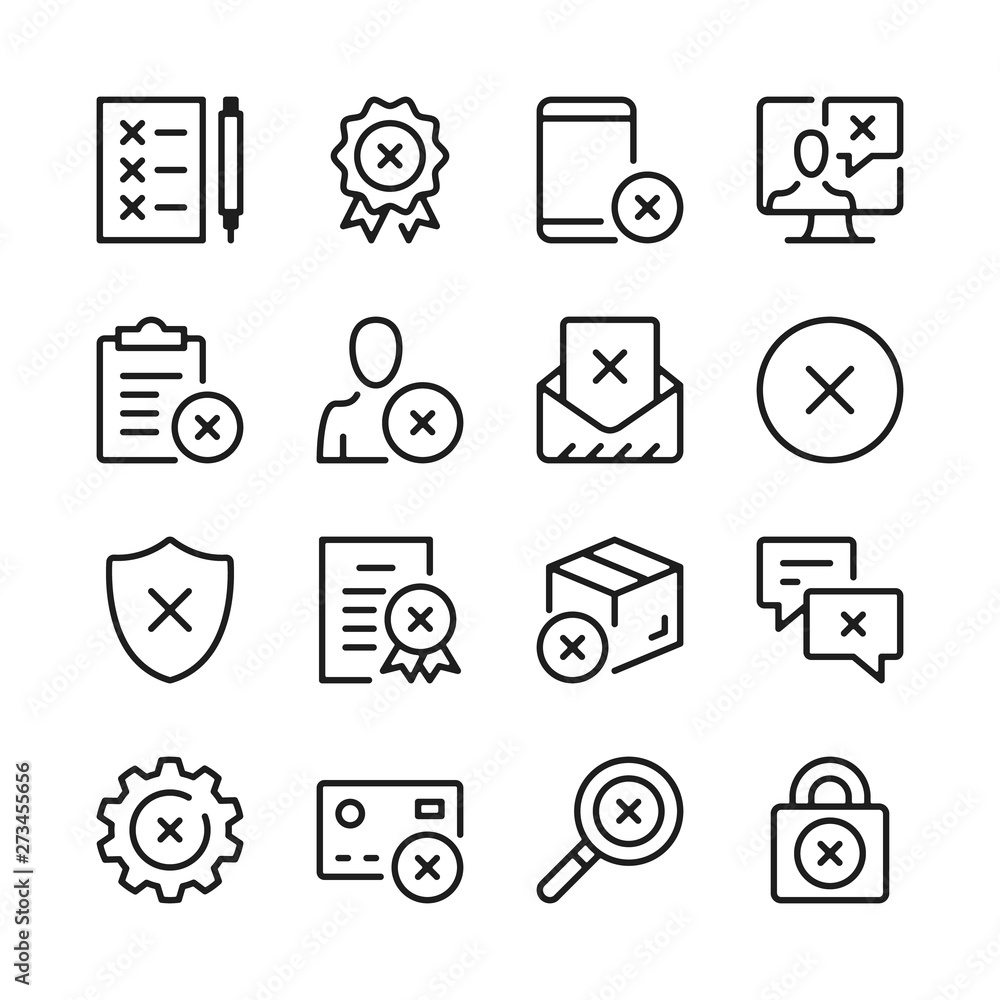 Poster reject line icons set. modern graphic design concepts, simple outline elements collection. vector li