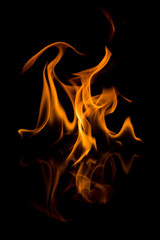 Flames with a black background. Close up.